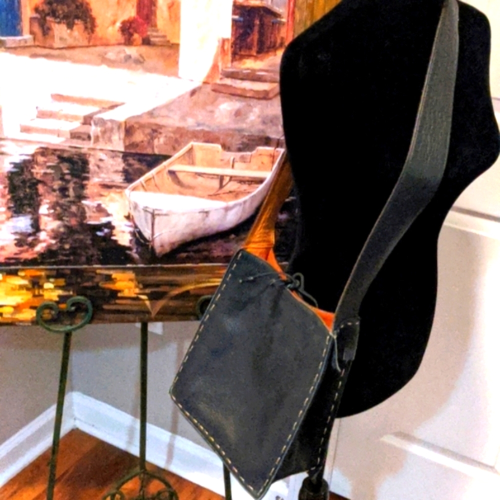 Chi By Falchi Handbag Blue Leather w/Wide Straps